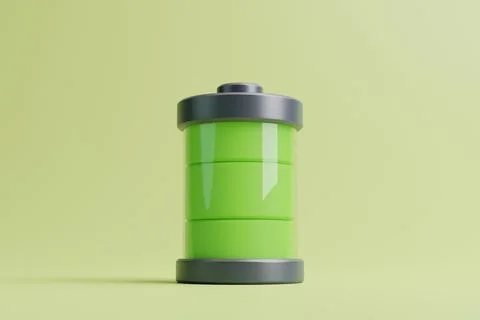 Battery with green level indicator on light green background Stock Illustration