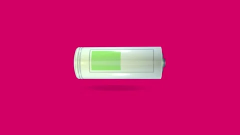 The battery is half charged. An increase in energy levels. Red background. Stock Footage 259731326
