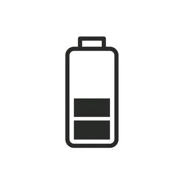 Battery half level icon medium charge energy power indicator two bars isolated Illustrazione stock