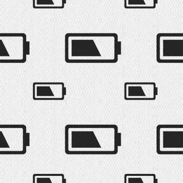 Battery half level icon sign. Seamless pattern with geometric texture. Vector Illustrazione stock