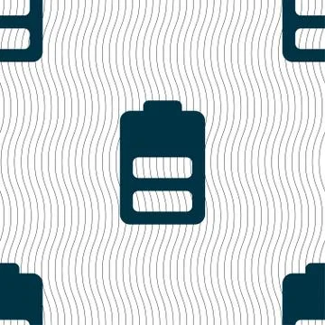 Battery half level, Low electricity icon sign. Seamless pattern with geometri Illustrazione stock