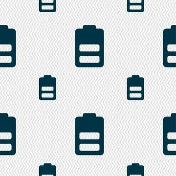 Battery half level, Low electricity icon sign. Seamless pattern with geometric t Illustrazione stock