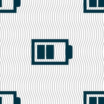Battery half level sign icon. Low electricity symbol. Seamless pattern with g Stock Illustration