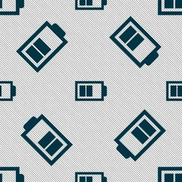 Battery half level sign icon. Low electricity symbol. Seamless pattern with g 스톡 일러스트