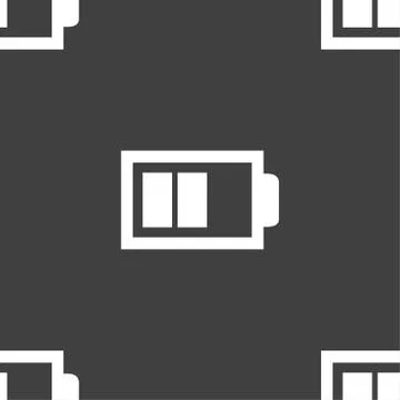Battery half level sign icon. Low electricity symbol. Seamless pattern on a g Stock Illustration