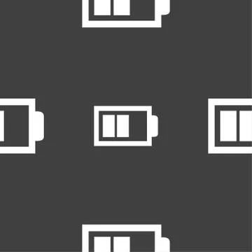 Battery half level sign icon. Low electricity symbol. Seamless pattern on a g Illustrazione stock