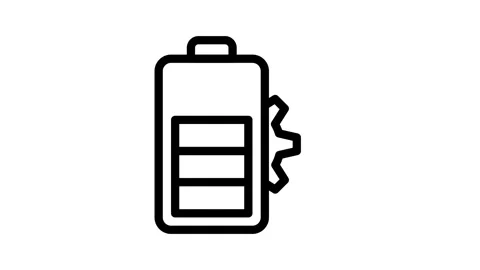 Battery icon featuring a gear symbolizing energy management and time effici.. Stock Footage 334778477