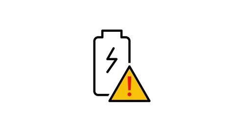 Battery icon featuring lightning bolt with yellow caution sign animation Stock Footage 345111598