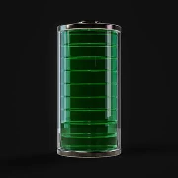Battery icon with green charge indicator. 3D Stock Illustration