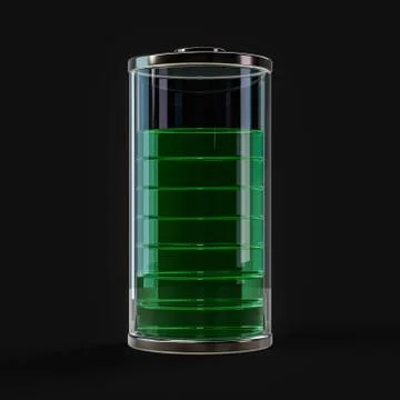 Battery icon with green charge indicator. 3D Stock Illustration