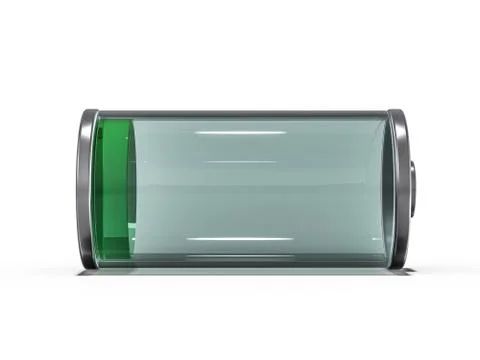 Battery icon with green charge indicator. 3D Stock Photos