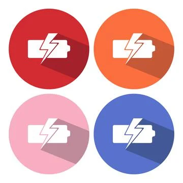 Battery icon with long shadow. Flat design style. Battery silhouette. Simple  Stock Illustration