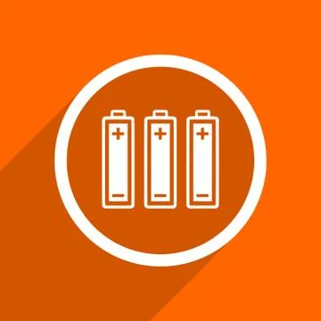 Battery icon. Orange flat button. Web and mobile app design illustration Stock Illustration