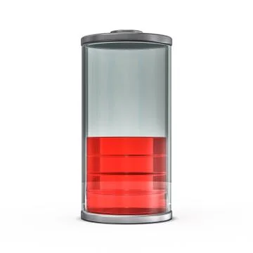 Battery icon with red charge indicator. 3D Stock Illustration