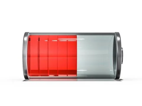 Battery icon with red charge indicator. 3D Stock Illustration
