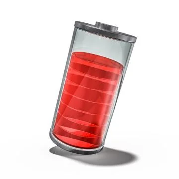 Battery icon with red charge indicator. 3D Stock Illustration