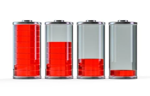 Battery icon with red charge indicator. 3D Stock Illustration