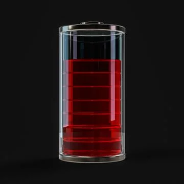 Battery icon with red charge indicator. 3D Stock Illustration
