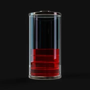 Battery icon with red charge indicator. 3D Stock Illustration