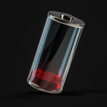 Battery icon with red charge indicator. 3D Stock Illustration