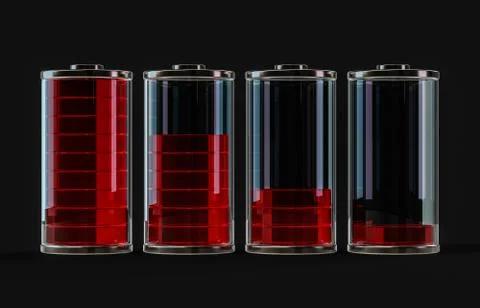 Battery icon with red charge indicator. 3D Stock Illustration