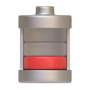 Battery icon with a red low charge level indicator isolated on white backgound Stock Illustration