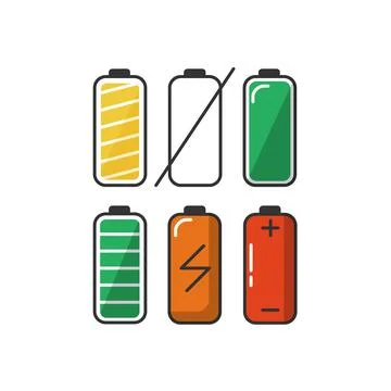Battery icon set in flat style. Stock Illustration
