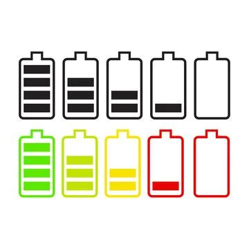 Battery icon set in flat style with background. Stock Illustration