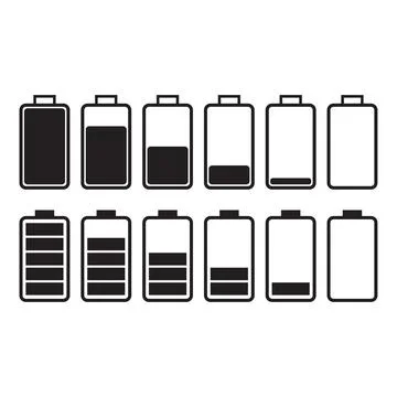 Battery icon set in flat style with background. Stock Illustration
