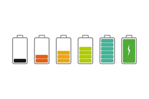 Battery icon set. Full charge symbols. Accumulator or battery indicator Stock Illustration