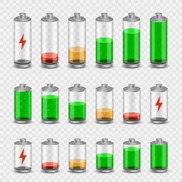 Battery icon set transparent background Illustrazione stock