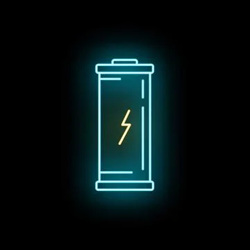 Battery icon showing charging process in neon light Stock Illustration