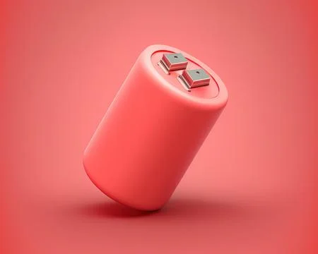Battery icon simple 3d render illustration on red pastel background Stock Illustration