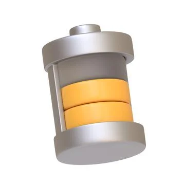 Battery icon with a three-segment charge level indicated in yellow Stock Illustration