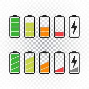 Battery icon vector set on isolated background. Symbols of battery charge lev Stock Illustration