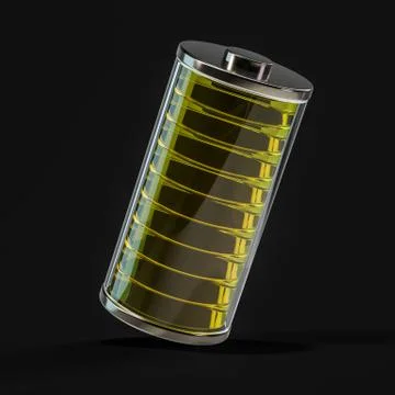 Battery icon with yellow charge indicator. 3D Stock Illustration