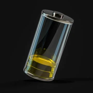 Battery icon with yellow charge indicator. 3D Stock Illustration