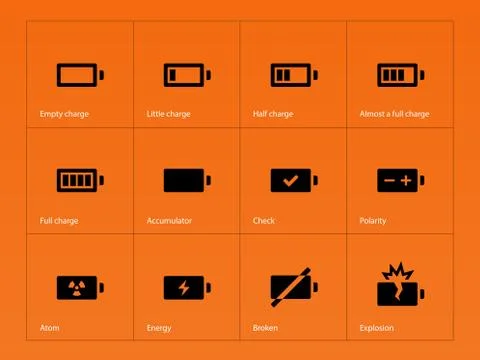 Battery icons on orange background. Stock-Illustration