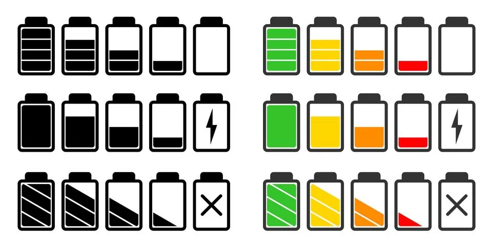 Battery icons vector set. Stock Illustration