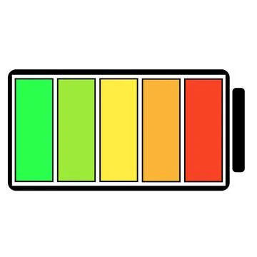 Battery indicator icon in vector graphics from green to red Illustrazione stock