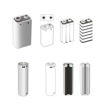 Battery inside scheme set. AA alkaline or lithium single cell battery scheme, Stock Illustration