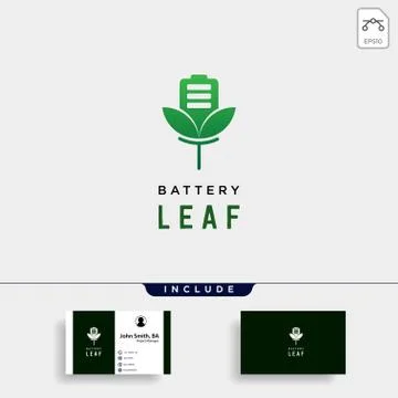 Battery leaf eco nature energy renewable simple logo template vector illustra Stock Illustration