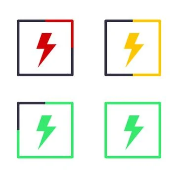 Battery Level Icons with Lightning Vector Illustration Stock Illustration