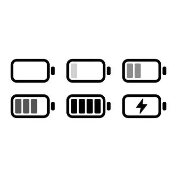 Battery Level Indicator Icons Set Showing Various Charge Status Ilustración de archivo