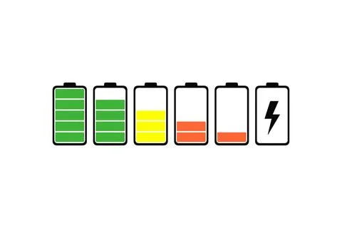 Battery Level Indicators with Charging. Vector icon. Stock Illustration