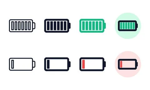 Battery level indicators in four distinct visual styles for mobile interfac.. 스톡 일러스트