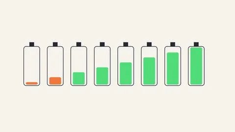 Battery level indicators showing charging progress from empty to full Stock Illustration