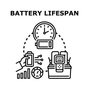 Battery lifespan concept with performance evaluation system Stock Illustration