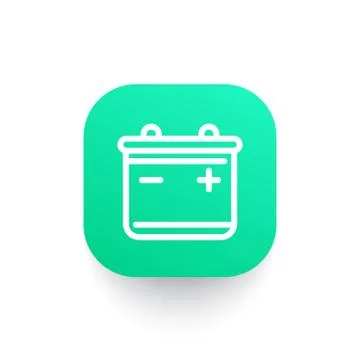 Battery line icon on green shape Stock Illustration