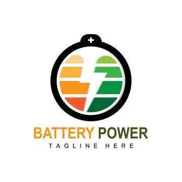 Battery Logo Design, Technology Charging Illustration, Company Brand Vector Stock Illustration